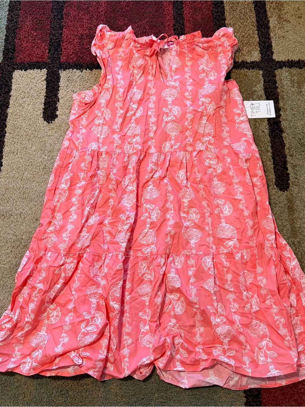 Women’s Time and TruCoral Pink Floral Tiered Sundress - Picture 1 of 1